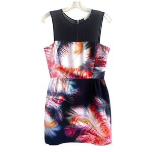 Sandro Sz 3/US 8 Bold Feather Print Dress Black Mini Sheer Cocktail Artsy French